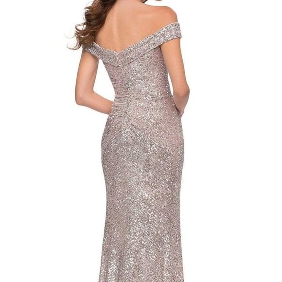 NWT La Femme 29831SC Sequined Prom Dress Silver Size 2 - Picture 3 of 6